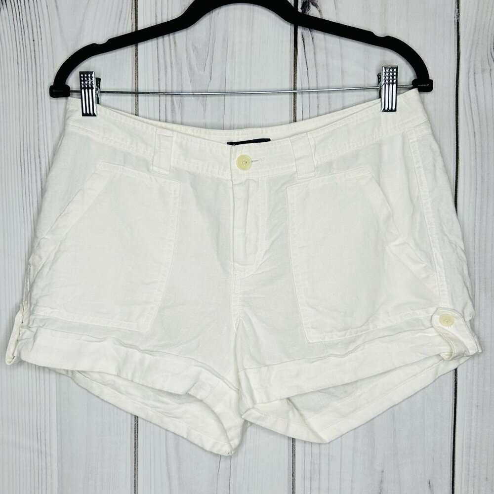 Gap Linen Blend Cuffed Shorts Sz 6 (32x3) White Button Front Casual